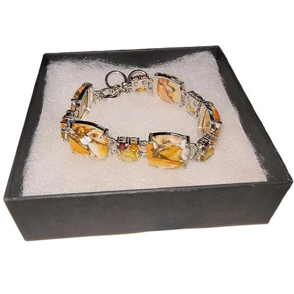 Spiny Oyster & Multi Gemstone Sterling Silver Toggle Bracelet: Adjustable - Picture 13 of 13